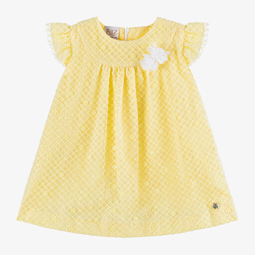 Paz Rodríguez-Baby Girls Yellow Embroidered Tulle Dress | Childrensalon