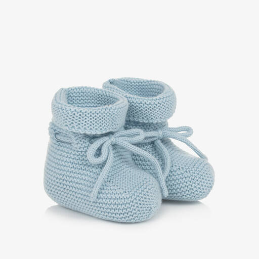 Paz Rodríguez-Blue Cotton Knit Baby Booties | Childrensalon