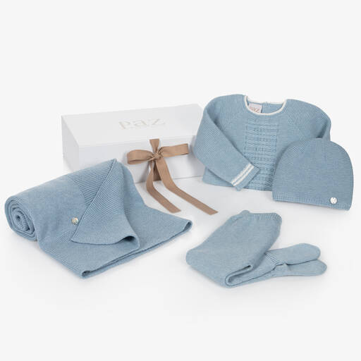 Paz Rodríguez-Boys Blue Cotton Knit Babysuit Set | Childrensalon