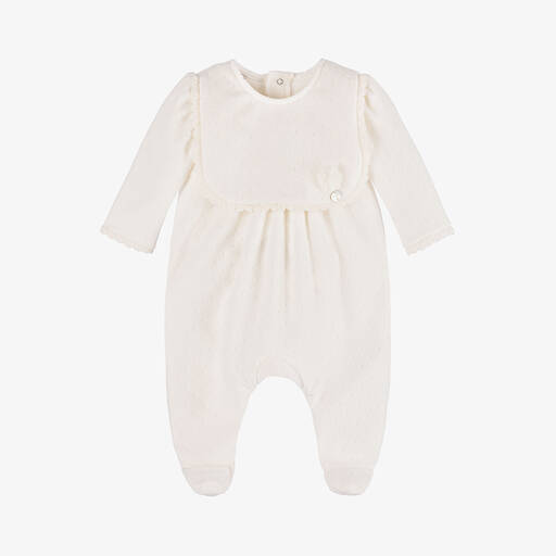 Paz Rodríguez-Girls Ivory Cotton Velour Babygrow | Childrensalon