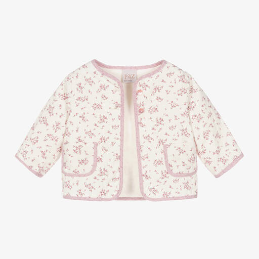 Paz Rodríguez-Girls Ivory & Pink Cotton Floral Jacket | Childrensalon