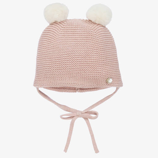 Paz Rodríguez-Girls Pink Cotton & Cashmere Knit Pom-Pom Hat | Childrensalon