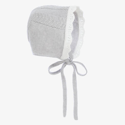 Paz Rodríguez-Grey Wool Knit Baby Bonnet | Childrensalon