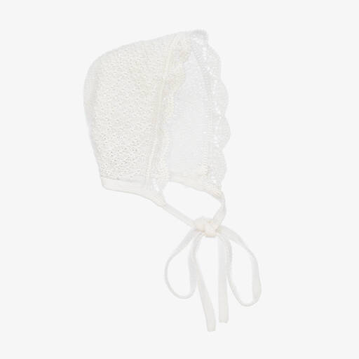 Paz Rodríguez-Ivory Cotton Knitted Baby Bonnet | Childrensalon