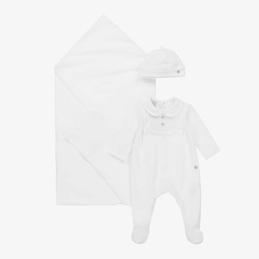Paz Rodríguez-White Cotton Babysuit Set  | Childrensalon