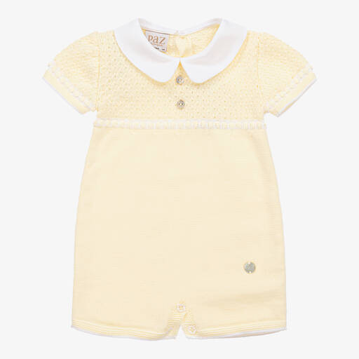 Paz Rodríguez-Yellow Cotton Knit Baby Shortie | Childrensalon