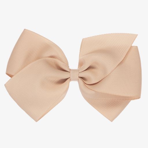 Peach Ribbons-Beige Bow Hair Clip (12cm) | Childrensalon