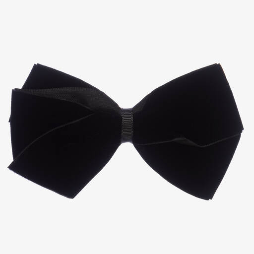 Peach Ribbons-Black Velvet Bow Clip (12cm) | Childrensalon