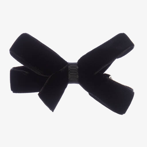 Peach Ribbons-Black Velvet Bow Clip (7cm) | Childrensalon