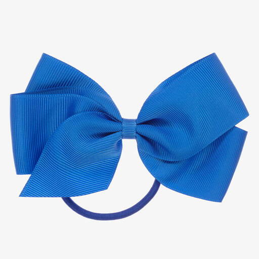 Peach Ribbons-Blue Bow Hair Elastic (12cm) | Childrensalon