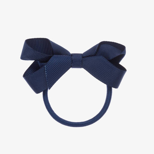 Peach Ribbons-Blue Bow Hair Elastic (7cm) | Childrensalon