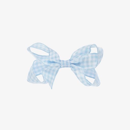 Peach Ribbons-Blue Gingham Bow Clip (7cm) | Childrensalon
