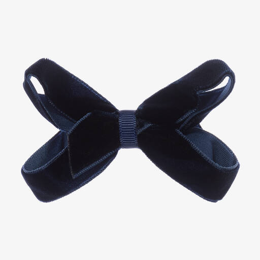 Peach Ribbons-Blue Velvet Bow Clip (7cm) | Childrensalon