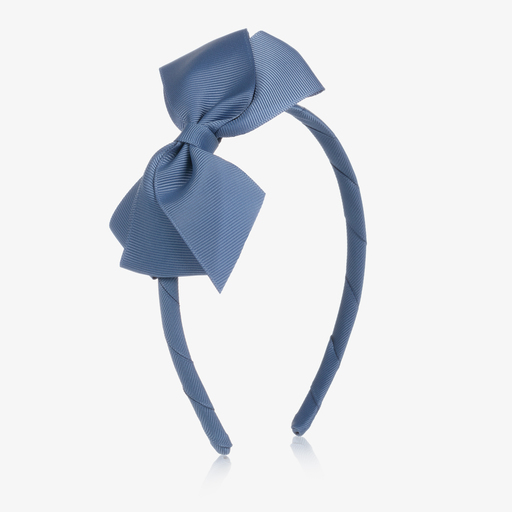 Peach Ribbons-Girls Blue Bow Hairband | Childrensalon