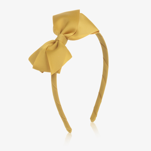 Peach Ribbons-طوق للشعر مزين بفيونكة لون أصفر موتارد للبنات | Childrensalon