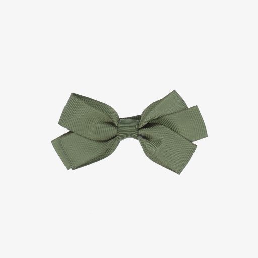 Peach Ribbons-Green Bow Hair Clip (7cm) | Childrensalon