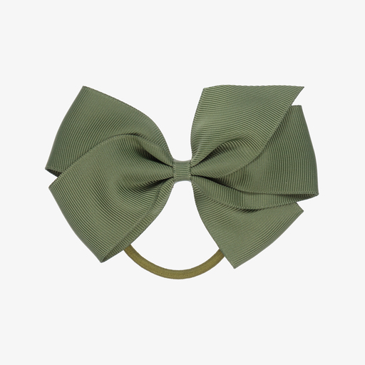 Peach Ribbons-Green Bow Hair Elastic (12cm) | Childrensalon