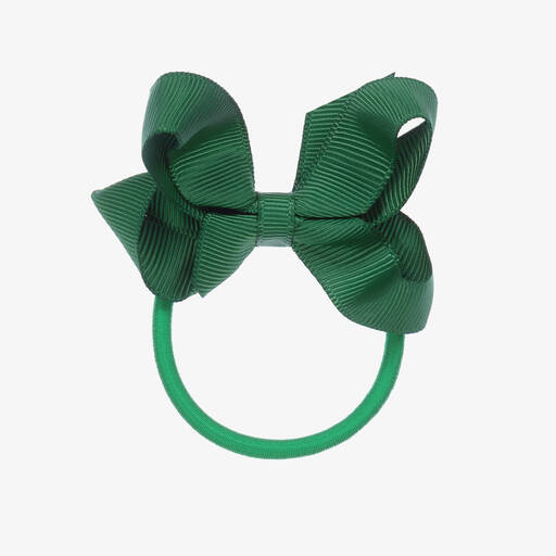 Peach Ribbons-Green Bow Hair Elastic (7cm) | Childrensalon
