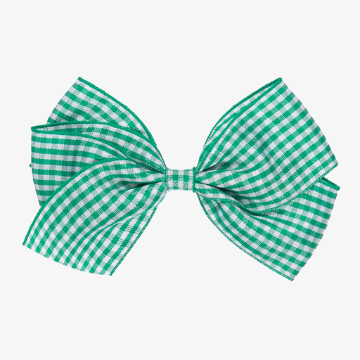 Peach Ribbons-Grüne Vichy-Schleifen-Haarspange (12 cm) | Childrensalon
