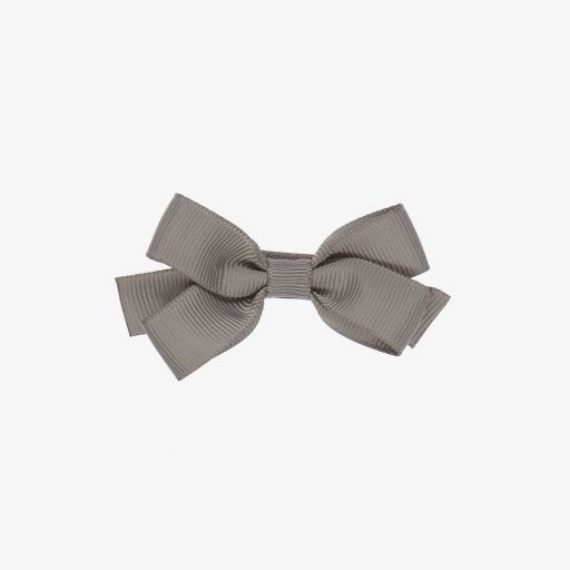 Peach Ribbons-Grey Bow Hair Clip (7cm) | Childrensalon