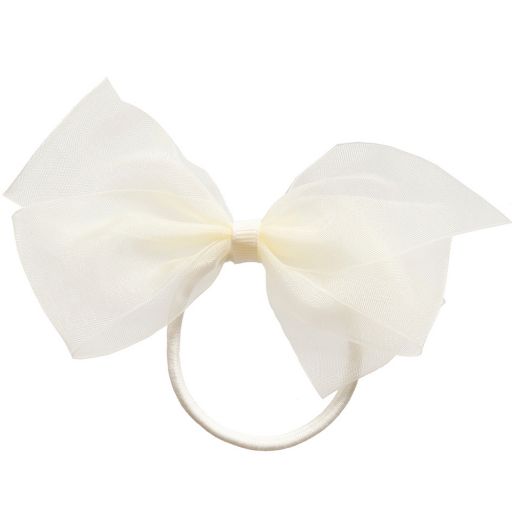Peach Ribbons-Ivory Bow Hair Elastic (12cm) | Childrensalon