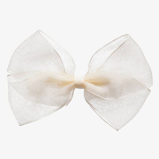 Peach Ribbons-Barrette à nœud ivoire en organza (12 cm) | Childrensalon