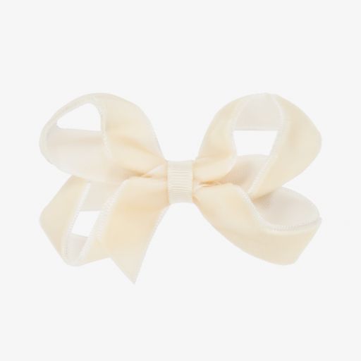 Peach Ribbons-Ivory Velvet Bow Clip (7cm) | Childrensalon