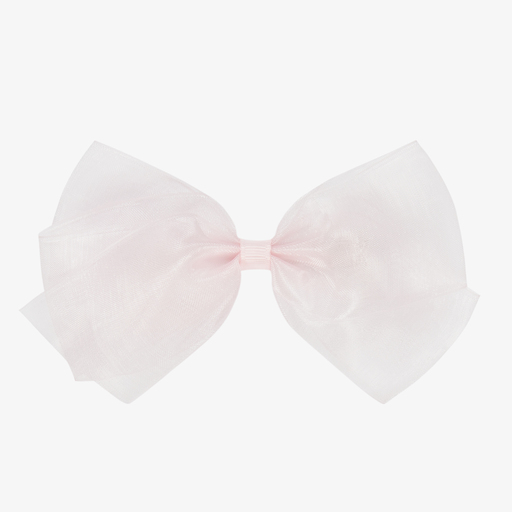 Peach Ribbons-Barrette rose en organza (12 cm) | Childrensalon