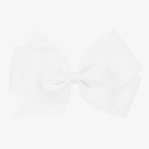 Peach Ribbons-White Bow Hair Clip (12cm) | Childrensalon