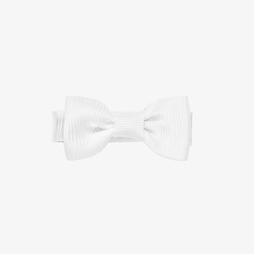 Peach Ribbons-White Bow Hair Clip (5cm) | Childrensalon