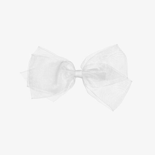 Peach Ribbons-White Organza Bow Clip (12cm) | Childrensalon