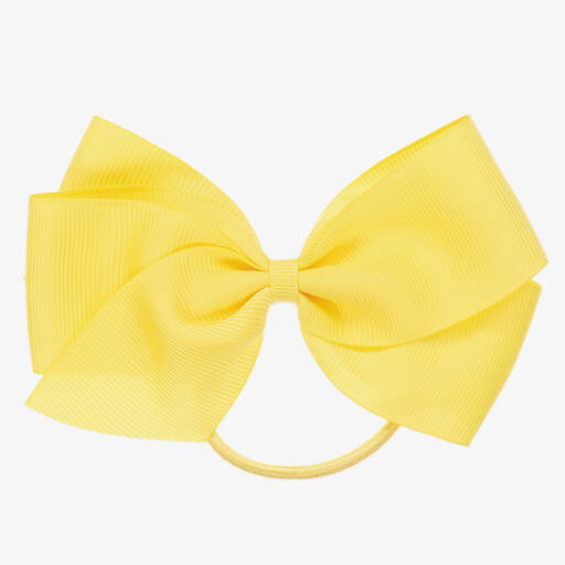 Peach Ribbons-Yellow Bow Hair Elastic (12cm) | Childrensalon