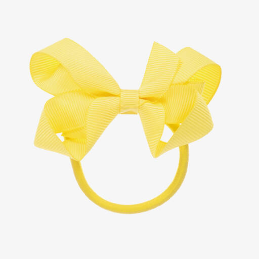 Peach Ribbons-Yellow Bow Hair Elastic (7cm) | Childrensalon
