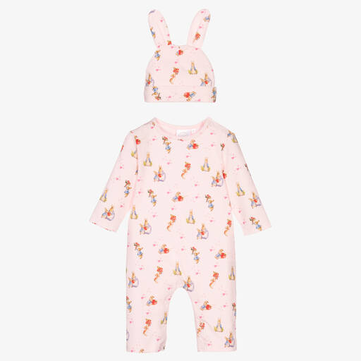 Peter Rabbit™ by Childrensalon-Baby Girls Pink Cotton Romper Suit Set | Childrensalon