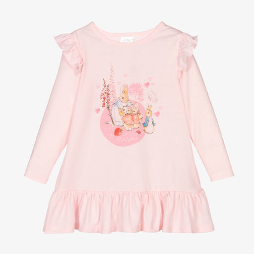 Peter Rabbit™ by Childrensalon-قميص نوم جيرسي لون زهري مزين بكشكش للبنات | Childrensalon