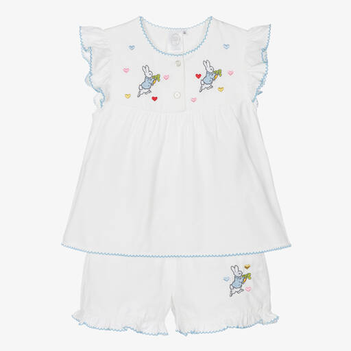 Peter Rabbit™ by Childrensalon-Girls White Cotton Embroidered Pyjamas | Childrensalon