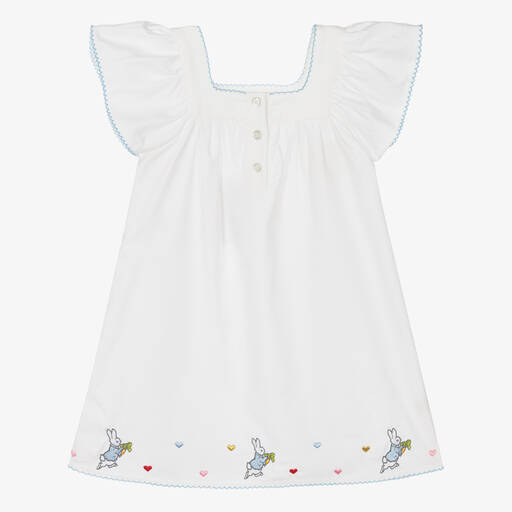 Peter Rabbit™ by Childrensalon-قميص نوم مطرز قطن تويل لون أبيض للبنات | Childrensalon
