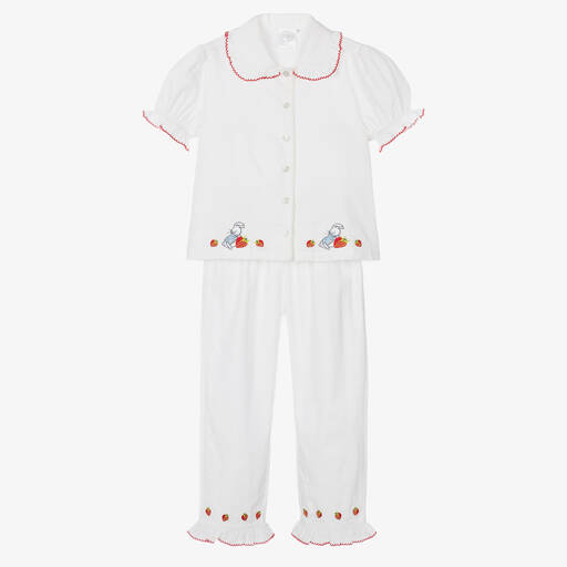 Peter Rabbit™ by Childrensalon-Girls White Embroidered Cotton Pyjamas | Childrensalon