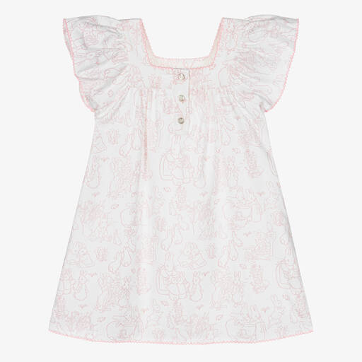 Peter Rabbit™ by Childrensalon-Girls White & Pink Cotton Nightdress | Childrensalon