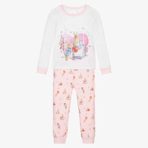 Peter Rabbit™ by Childrensalon-Girls White & Pink Cotton Pyjamas | Childrensalon