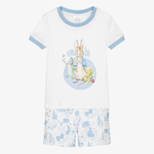 Peter Rabbit™ by Childrensalon-Бело-голубая короткая пижама из хлопка | Childrensalon