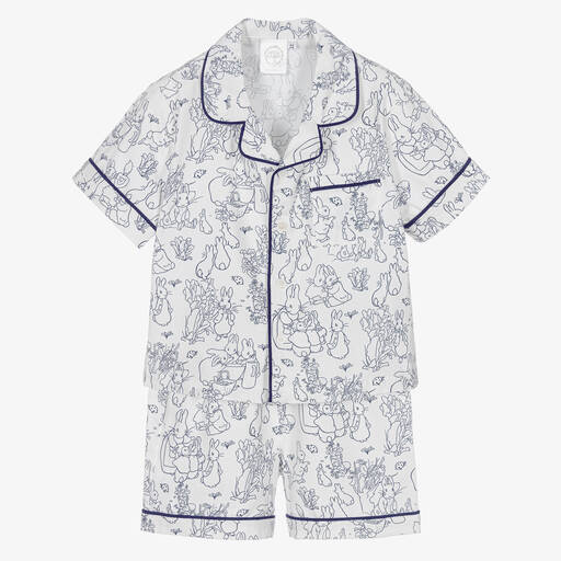 Peter Rabbit™ by Childrensalon-White & Blue Short Cotton Pyjamas | Childrensalon
