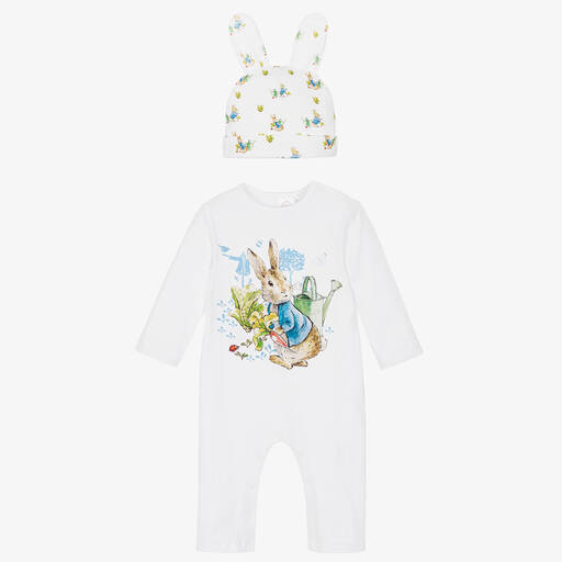 Peter Rabbit™ by Childrensalon-طقم أوفرول رومبر قطن لون أبيض للأطفال | Childrensalon