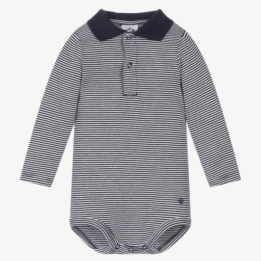 Petit Bateau-Baby Boys Blue Cotton Striped Bodysuit | Childrensalon