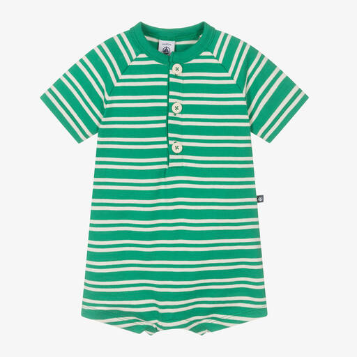 Petit Bateau-Baby Boys Green Stripe Cotton Shortie | Childrensalon