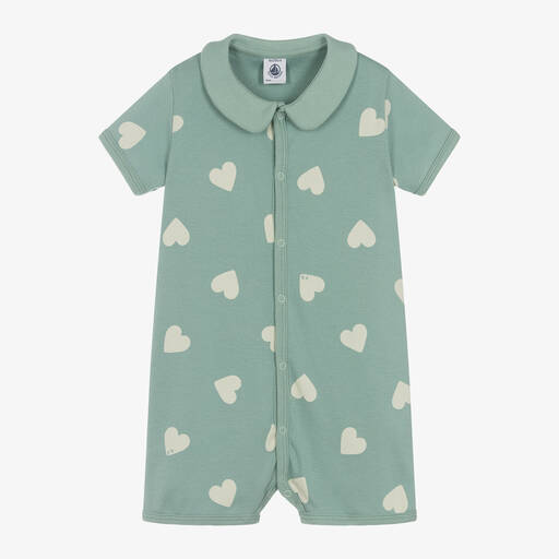 Petit Bateau-Baby Girls Green Cotton Heart Shortie | Childrensalon