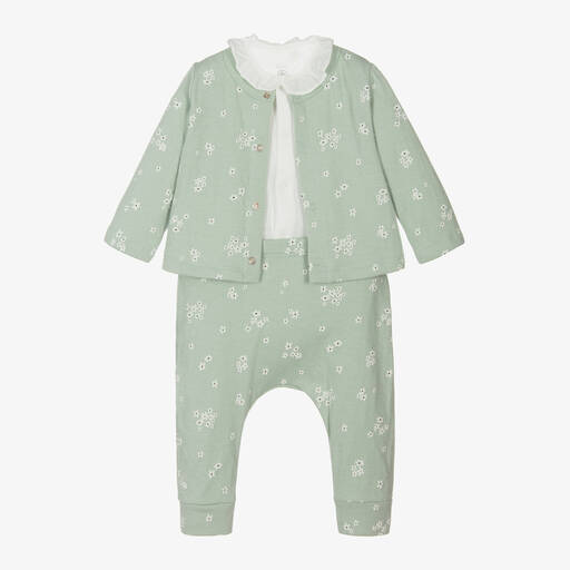 Petit Bateau-Baby Girls Green Cotton Trouser Set | Childrensalon