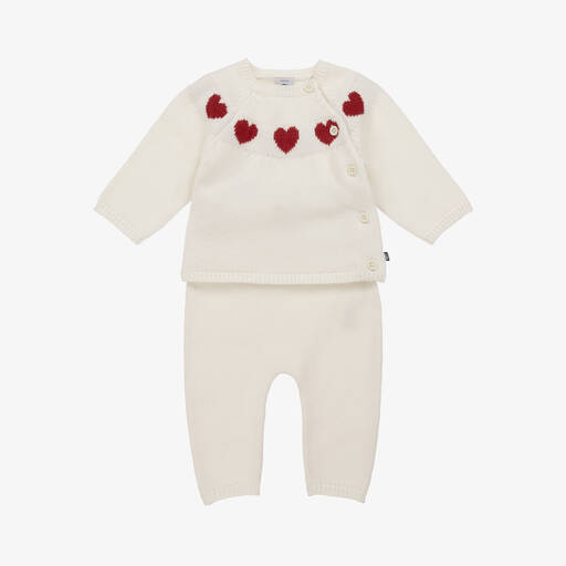 Petit Bateau-Baby Girls Ivory Wool Knit Trouser Set | Childrensalon