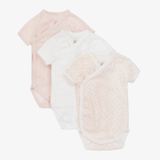 Petit Bateau-Baby Girls Pink Cotton Bodyvests (3 Pack) | Childrensalon