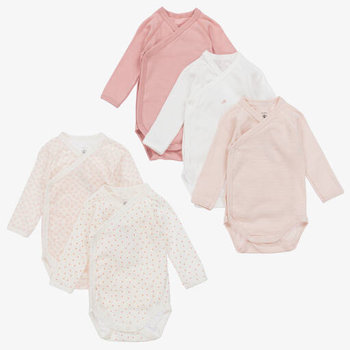 Petit Bateau-Baby Girls Pink Cotton Bodyvests (5 Pack) | Childrensalon